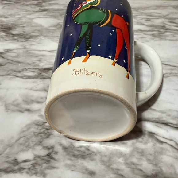 Festive Reindeer Coffee Mug – Blue & White Holiday Ceramic Cup - Picture 2 of 5